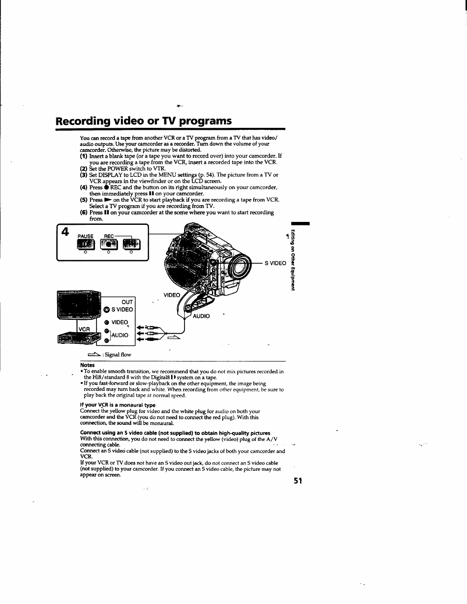 Recording video or tv programs | Sony DCR-TRV315 User Manual | Page 51 / 84