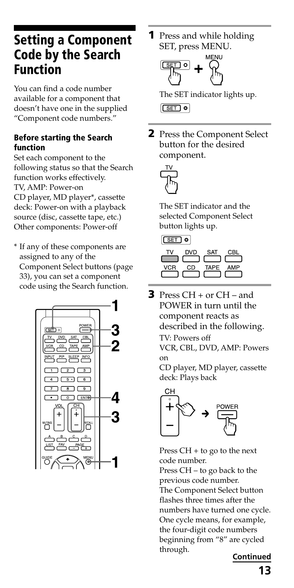 Setting a component code by the search function | Sony KLV-40ZX1M User Manual | Page 13 / 52