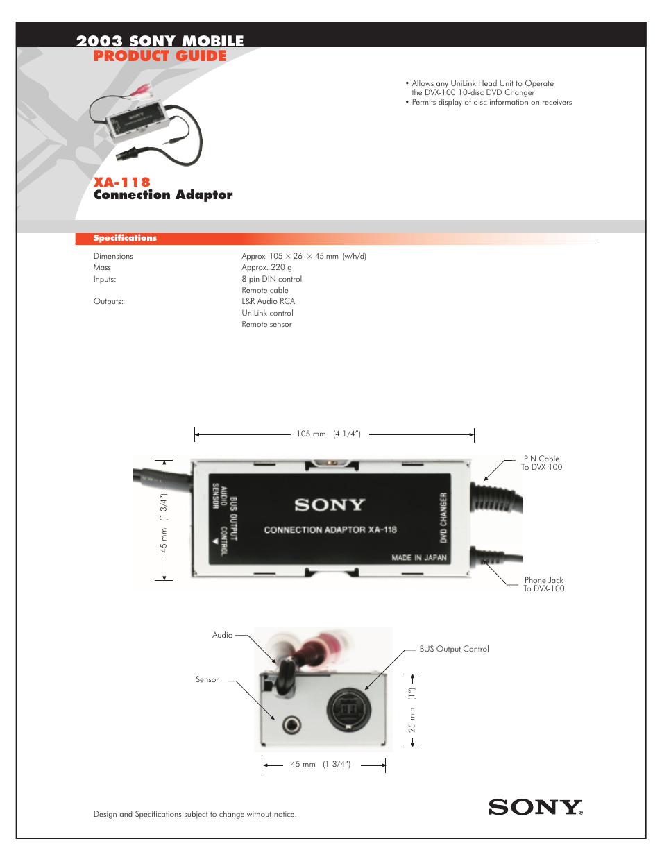 Sony XA-118 User Manual | 1 page