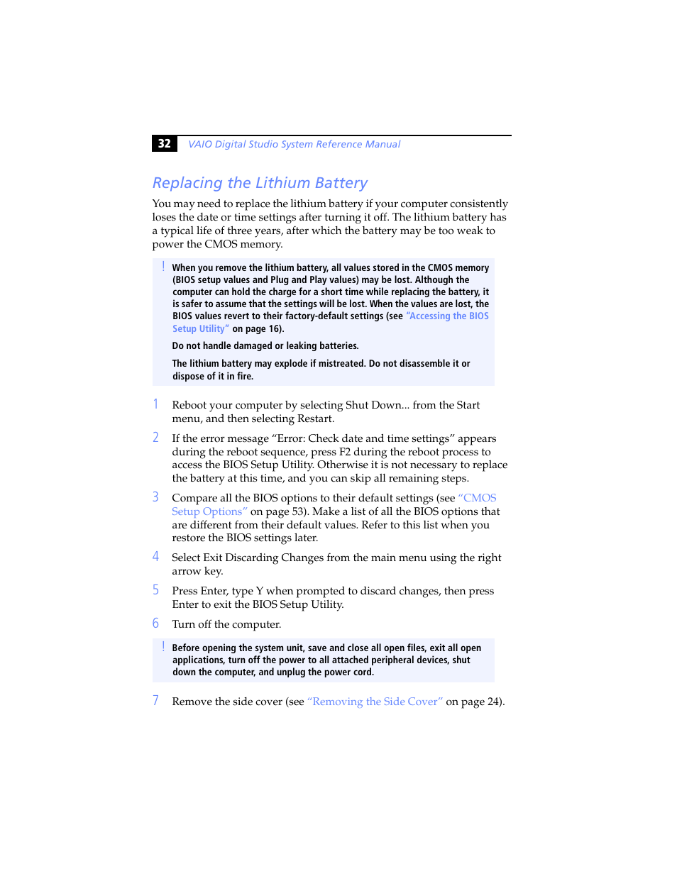 Replacing the lithium battery | Sony PCV-RX640 User Manual | Page 44 / 92