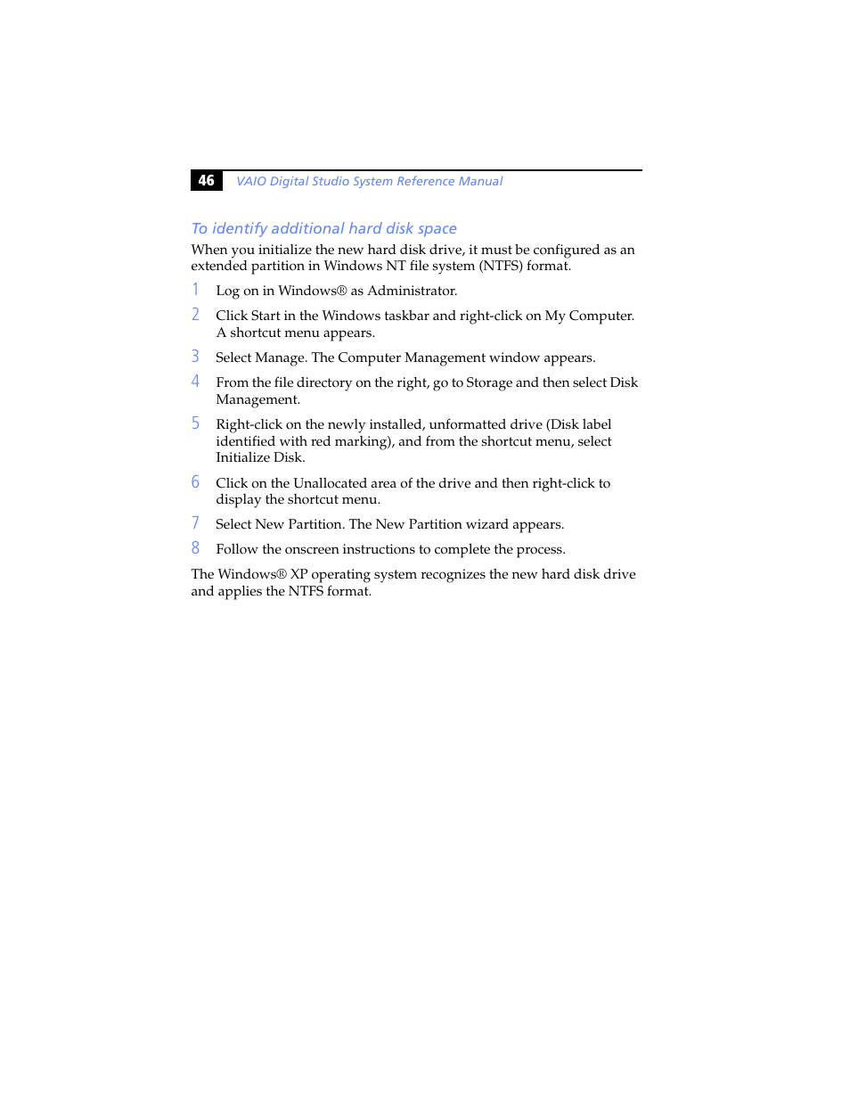 To identify additional hard disk space | Sony PCV-RX640 User Manual | Page 58 / 92