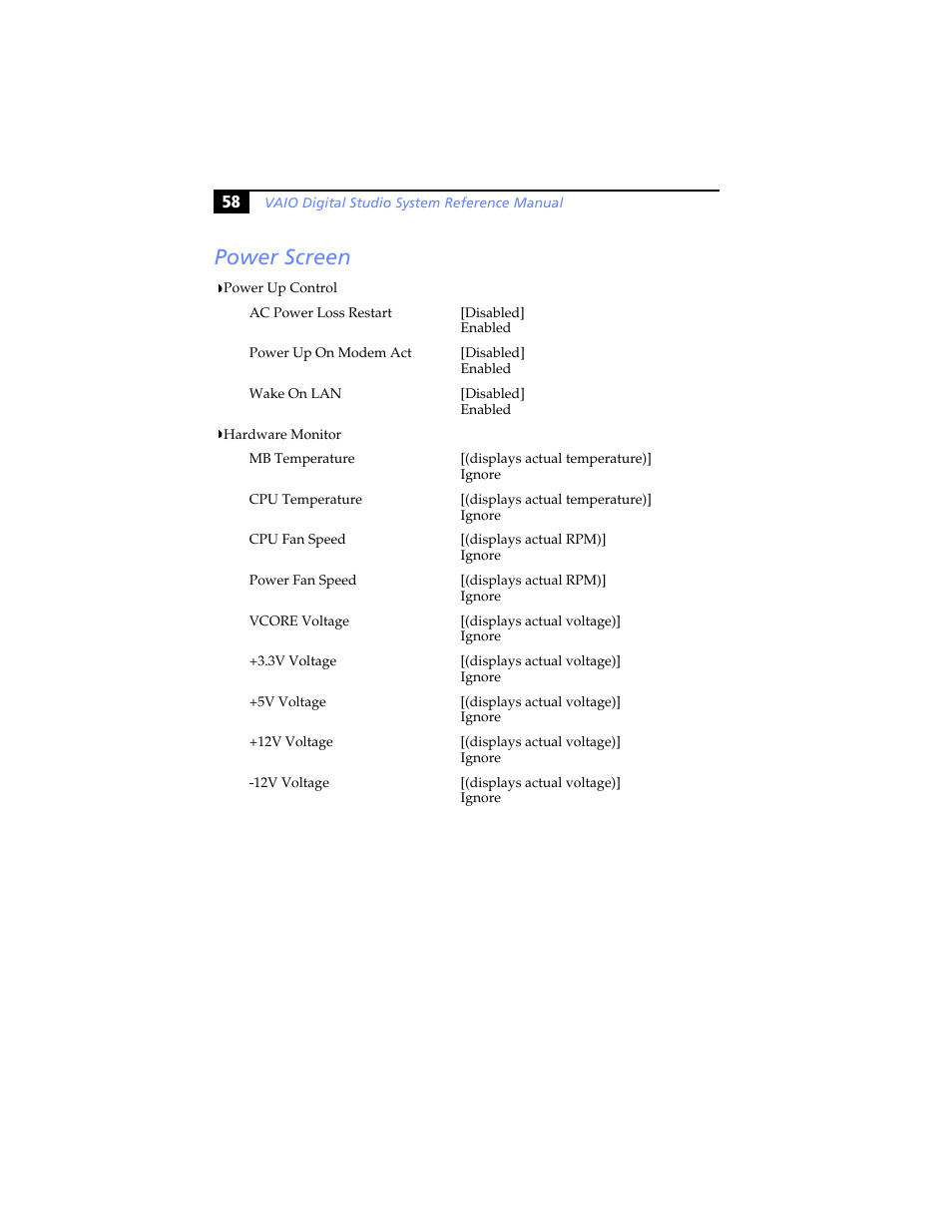 Power screen | Sony PCV-RX640 User Manual | Page 70 / 92