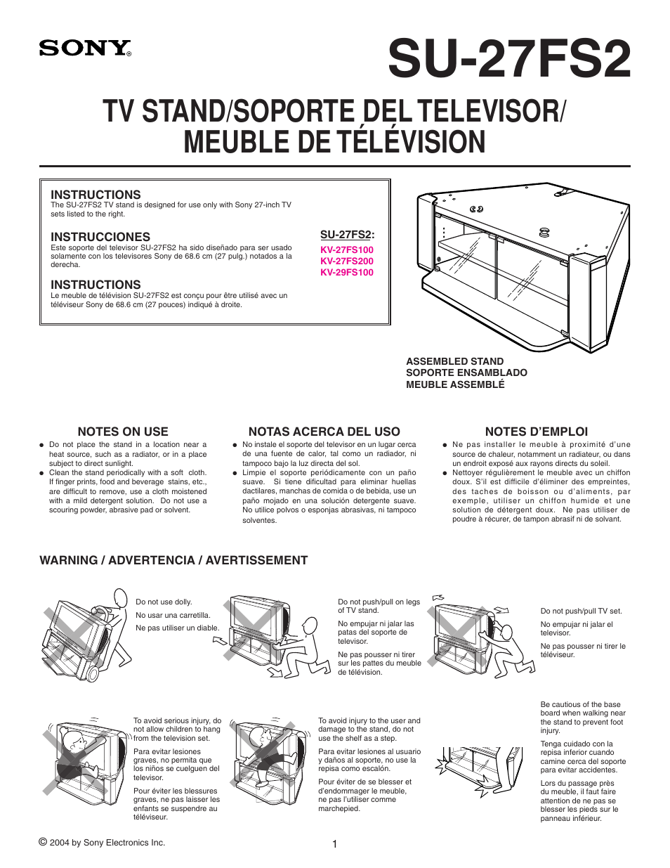 Sony KV-27FS200 User Manual | 12 pages
