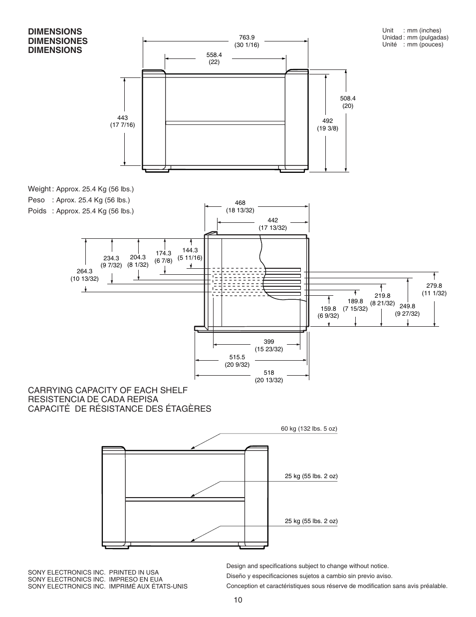 Dimensions dimensiones dimensions | Sony KV-27FS200 User Manual | Page 10 / 12