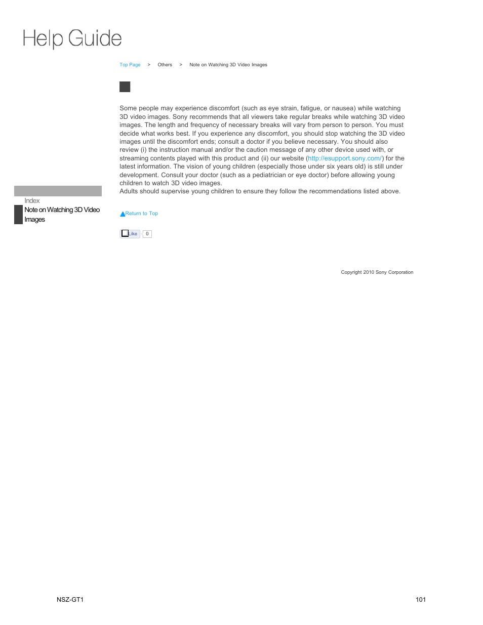 Note on watching 3d video images, Note on watching 3d video, Images | Sony NSZ-GT1 User Manual | Page 101 / 102