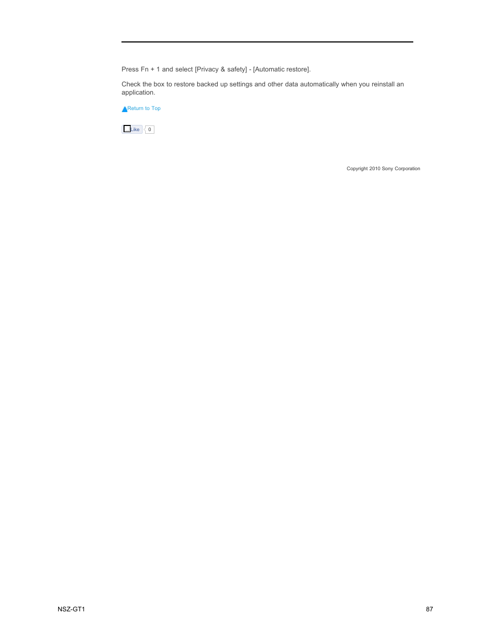 Automatic restore | Sony NSZ-GT1 User Manual | Page 87 / 102