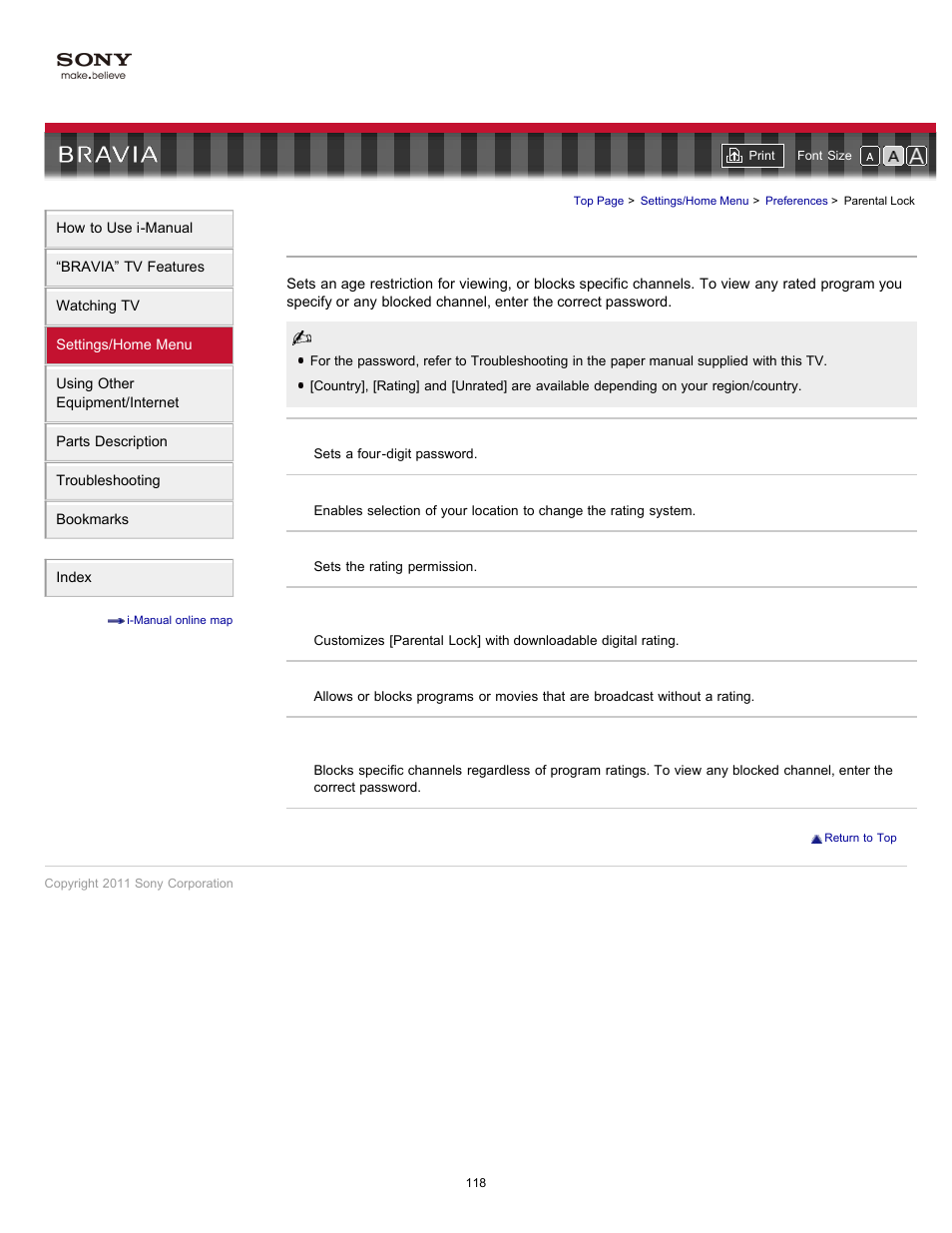 Age restriction, Parental lock | Sony KDL-46HX820 User Manual | Page 118 / 189