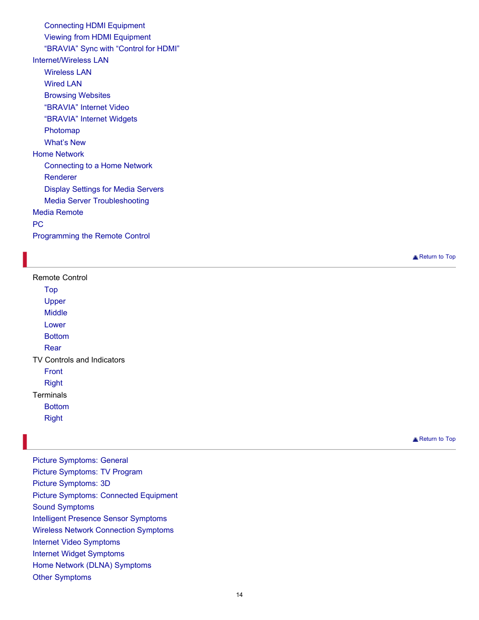 Sony KDL-46HX820 User Manual | Page 14 / 189