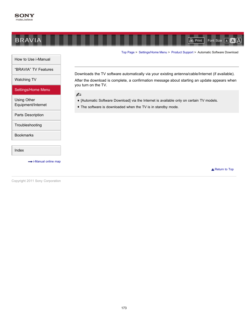 Automatic software download | Sony KDL-46HX820 User Manual | Page 173 / 189