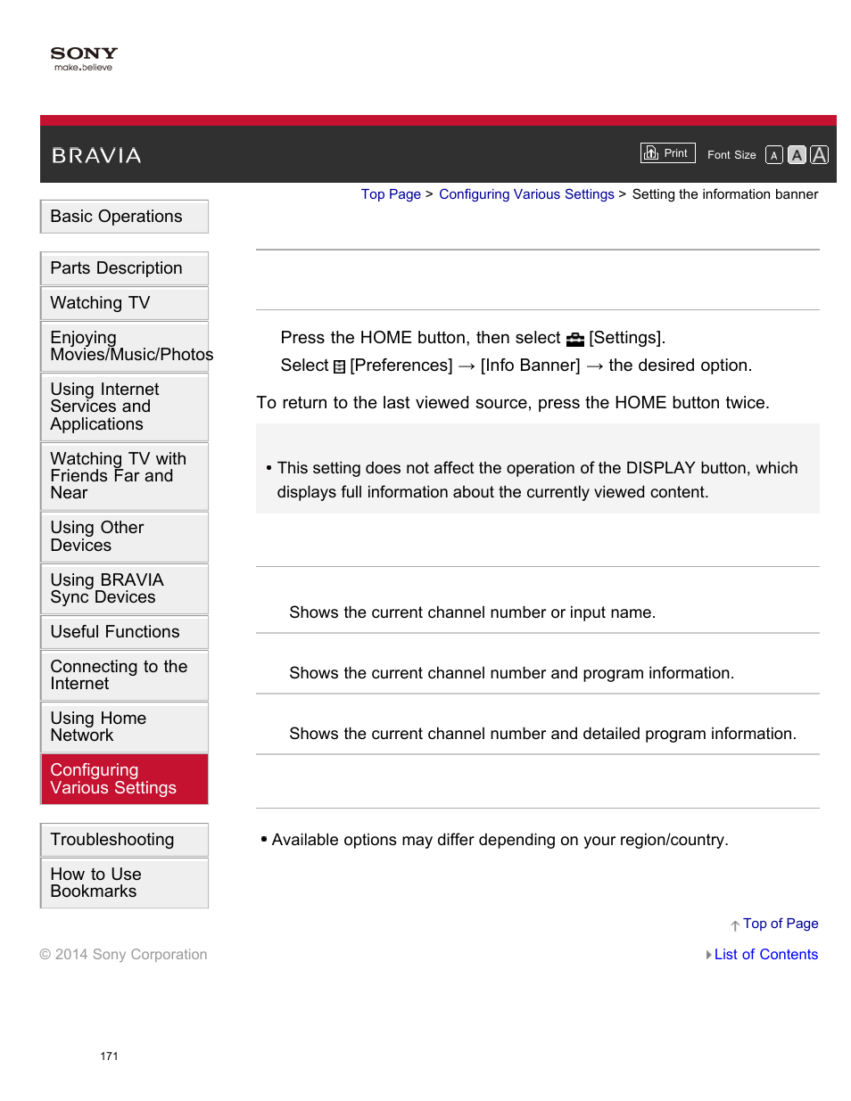 Setting the information banner | Sony KDL-55W950B User Manual | Page 177 / 245