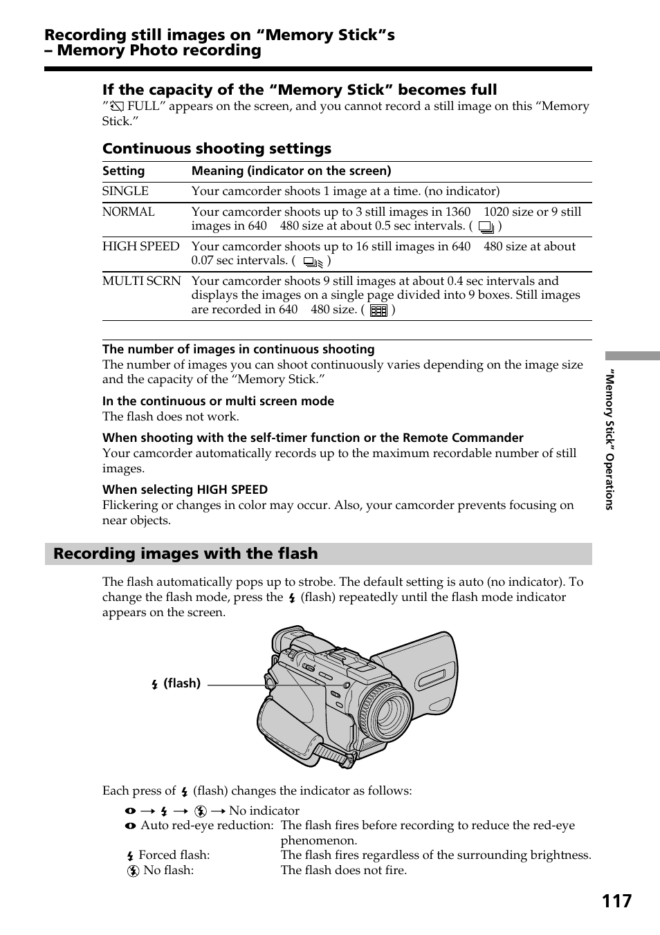 Recording images with the flash | Sony DCR-TRV30 User Manual | Page 117 / 188