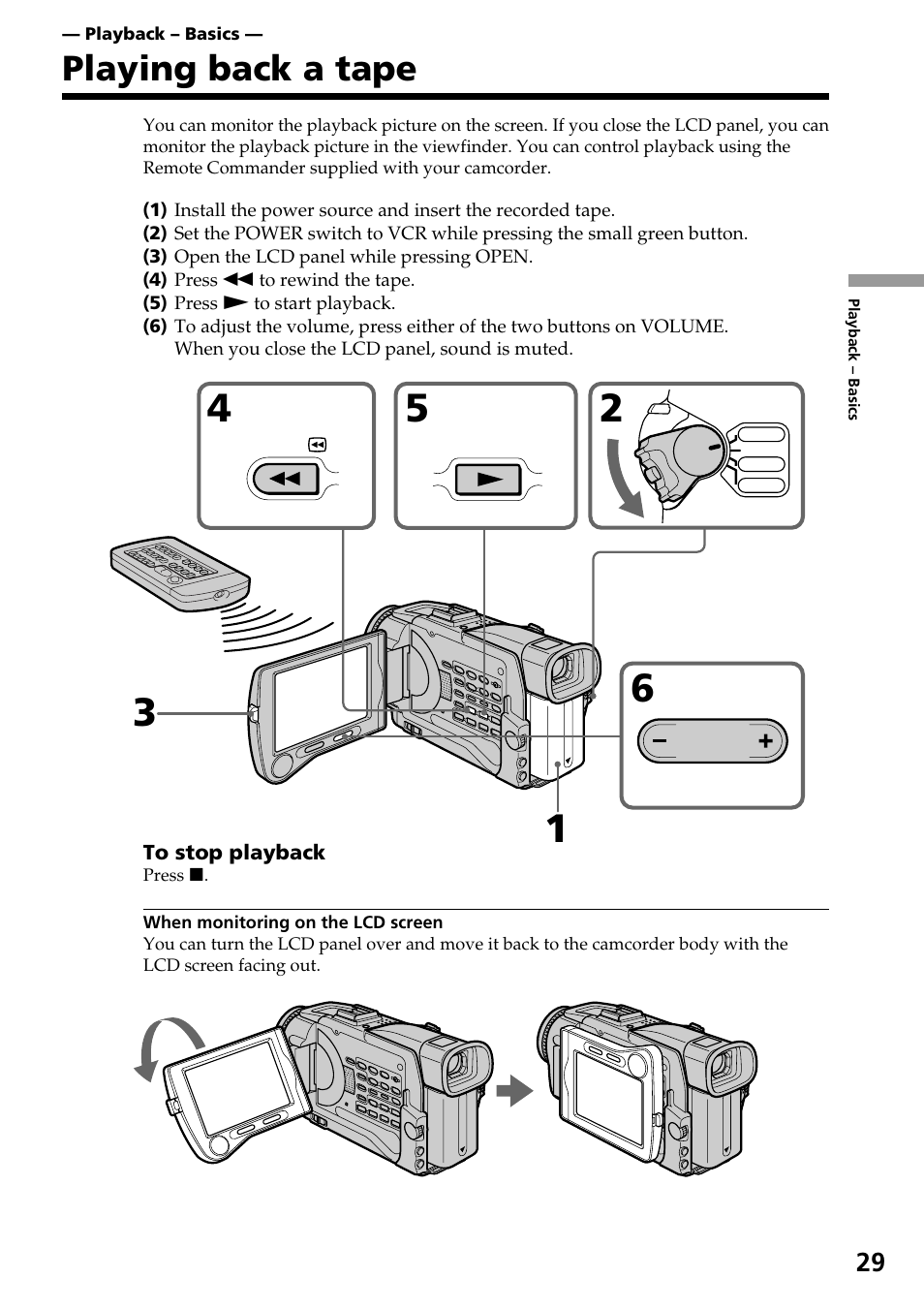 Playing back a tape | Sony DCR-TRV30 User Manual | Page 29 / 188