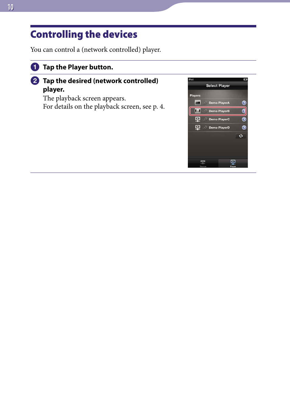 Controlling the devices | Sony NAC-SV10I User Manual | Page 10 / 11