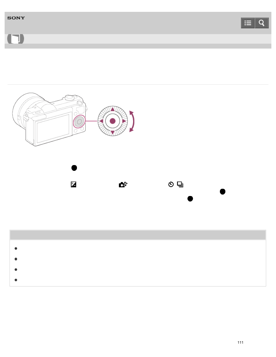 Using the control wheel, Help guide | Sony ILCE-5000 User Manual | Page 111 / 406