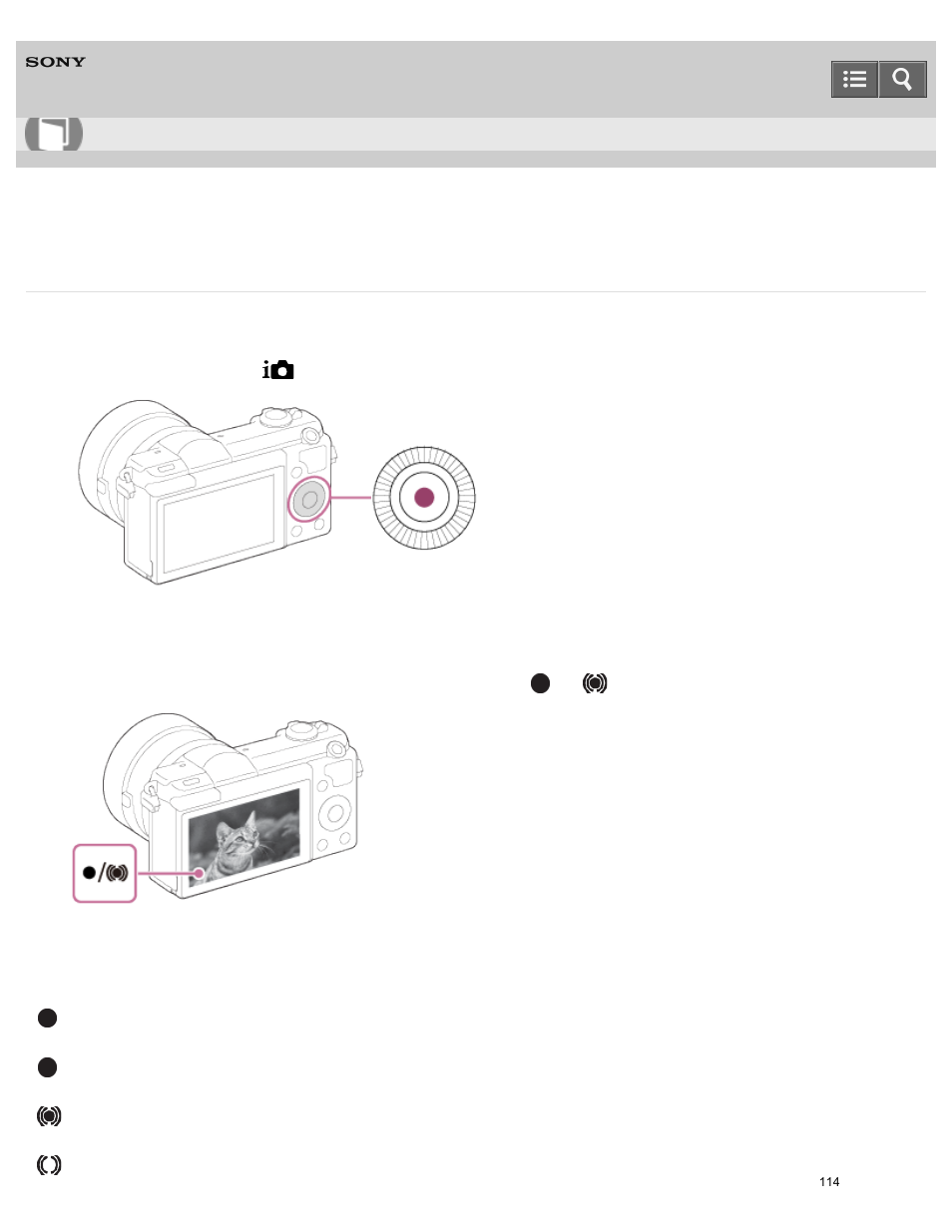 Shooting still images, Shoots still images, Help guide | Sony ILCE-5000 User Manual | Page 114 / 406