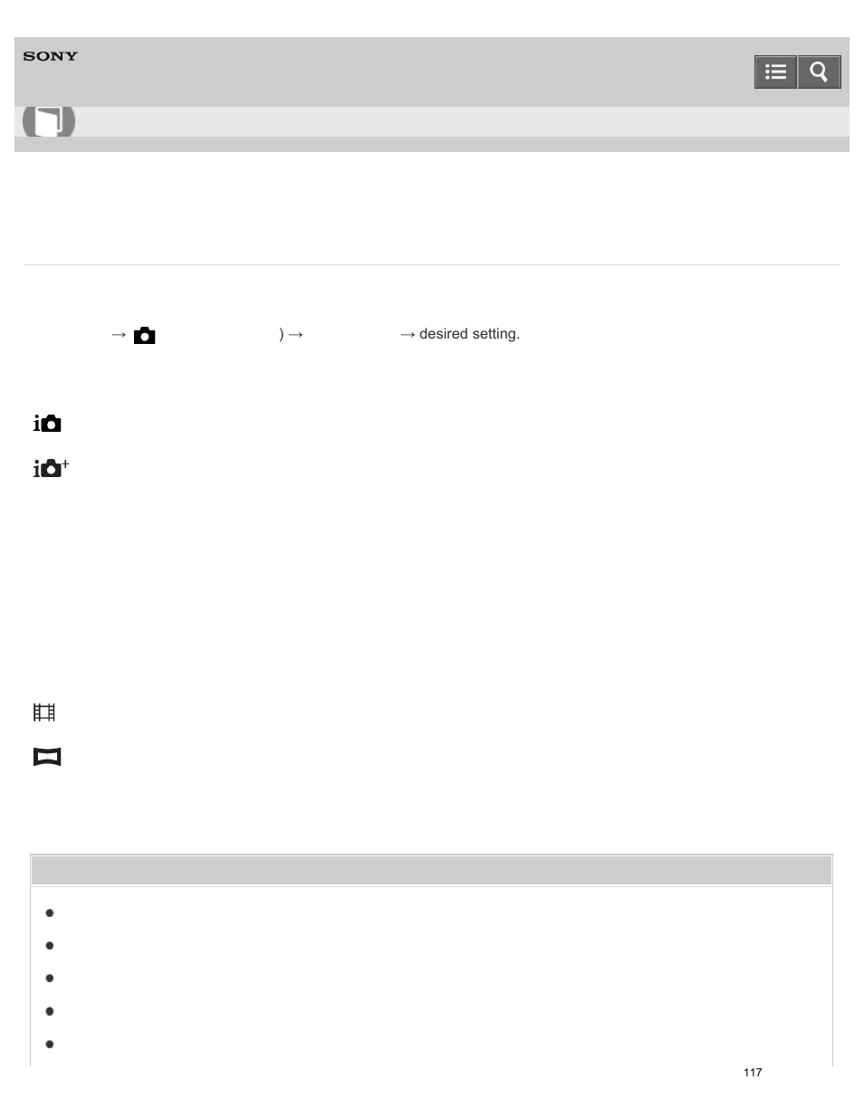 List of shooting modes, You can select a desired shooting mode, Help guide | Sony ILCE-5000 User Manual | Page 117 / 406