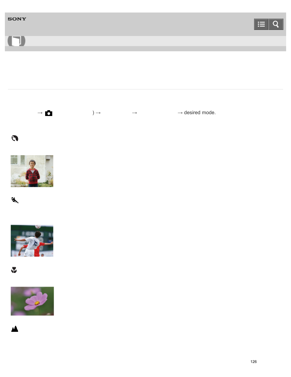 Scene selection, Help guide | Sony ILCE-5000 User Manual | Page 126 / 406