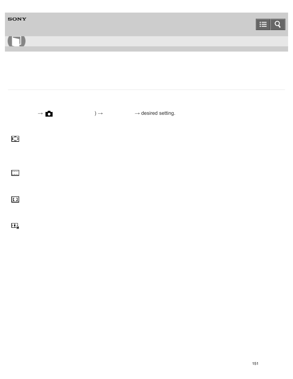 Focus area, Help guide | Sony ILCE-5000 User Manual | Page 151 / 406