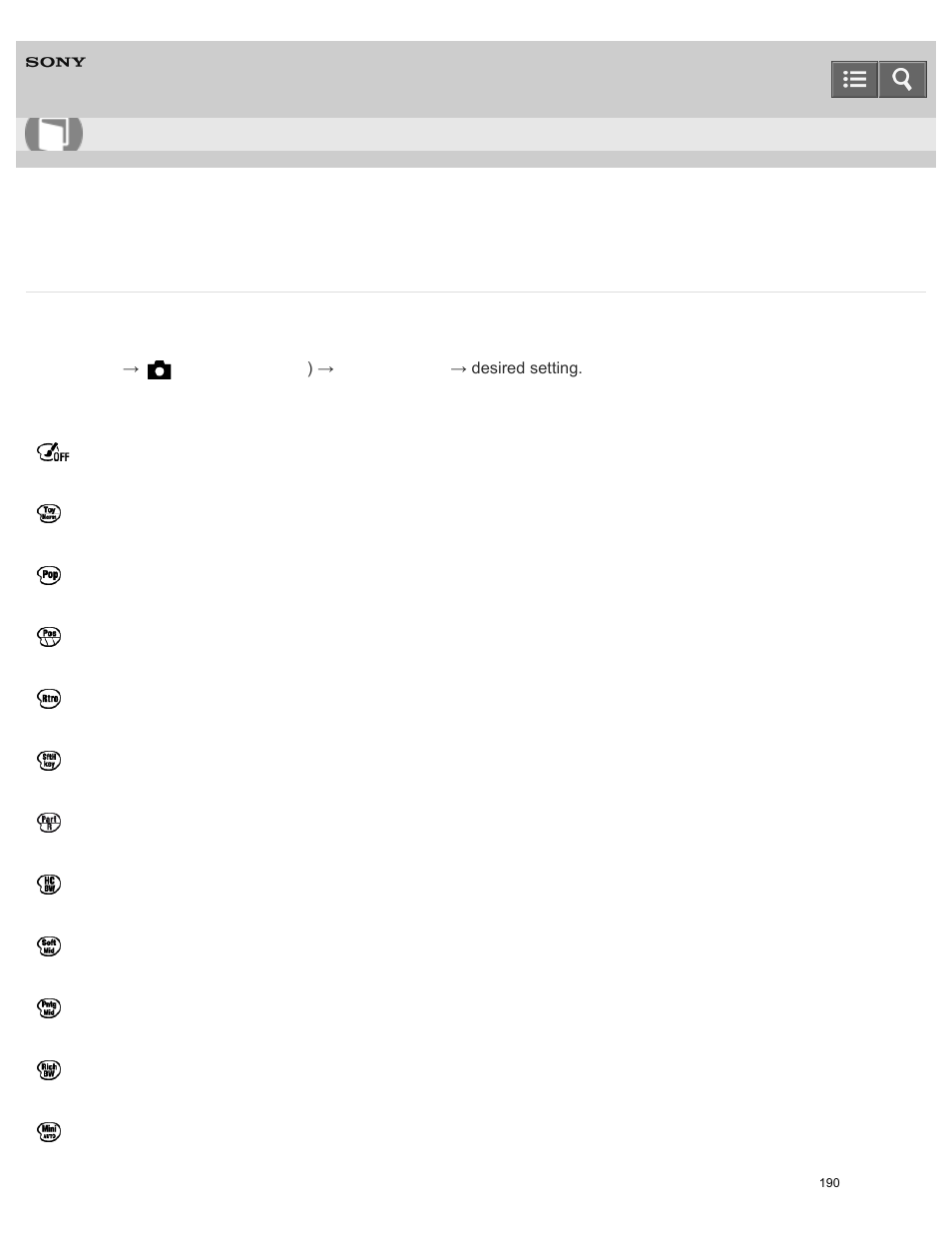 Picture effect, Help guide | Sony ILCE-5000 User Manual | Page 190 / 406
