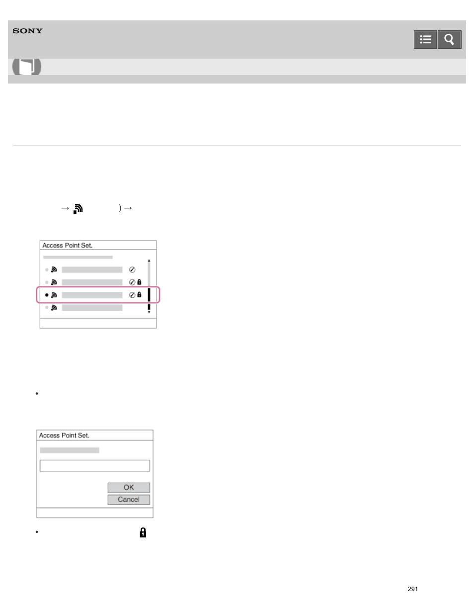 Access point set, You can register your access point manually, Help guide | Sony ILCE-5000 User Manual | Page 291 / 406