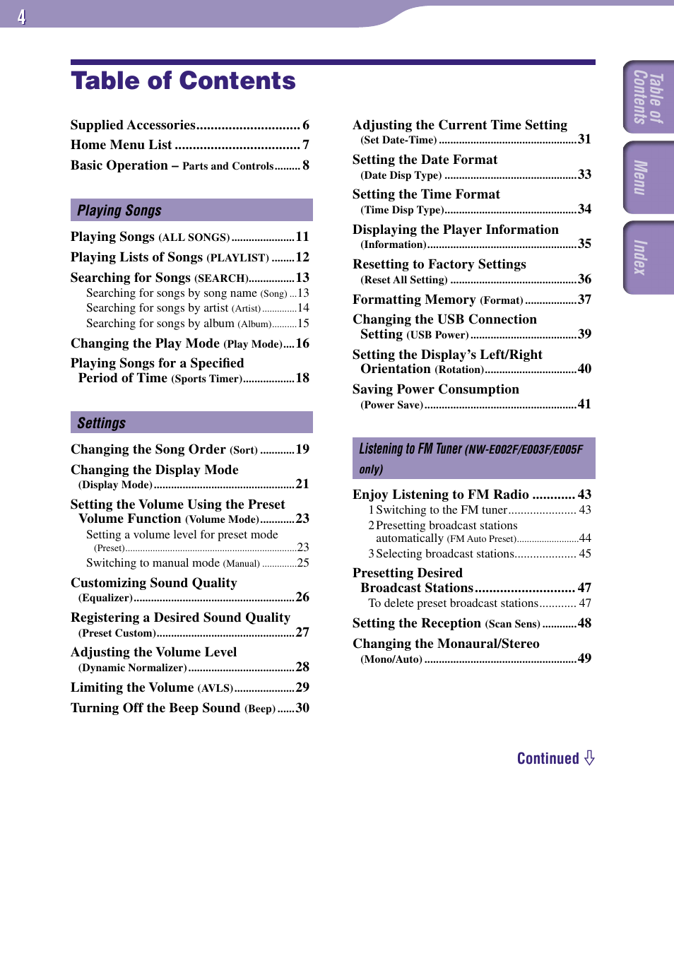 Sony NW-E002F User Manual | Page 4 / 80