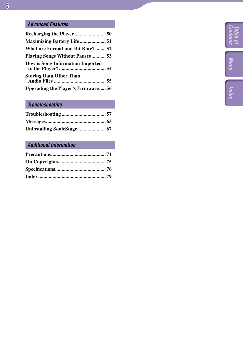 Sony NW-E002F User Manual | Page 5 / 80