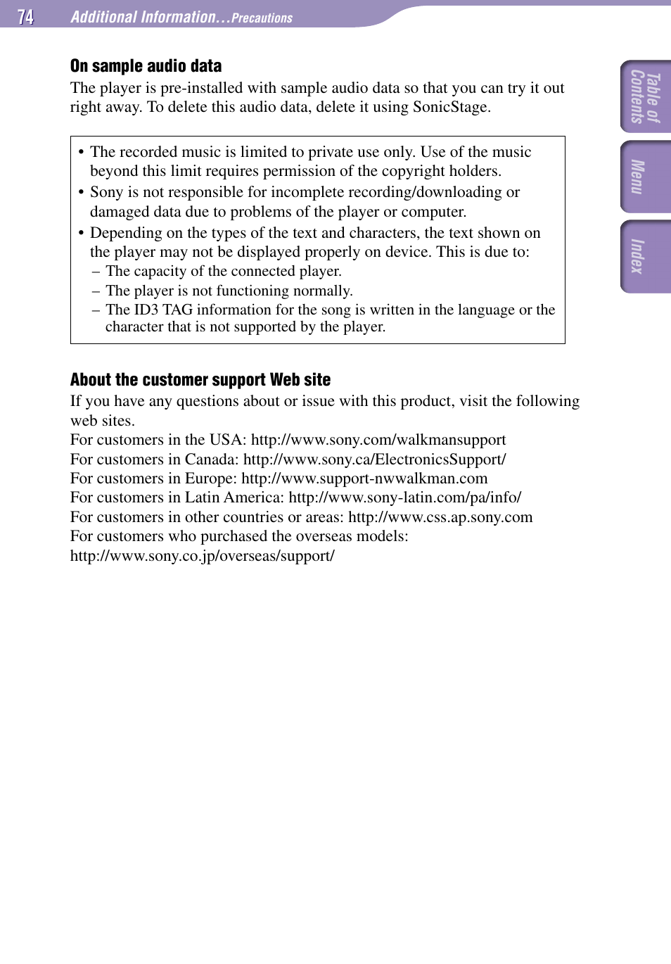 Sony NW-E002F User Manual | Page 74 / 80