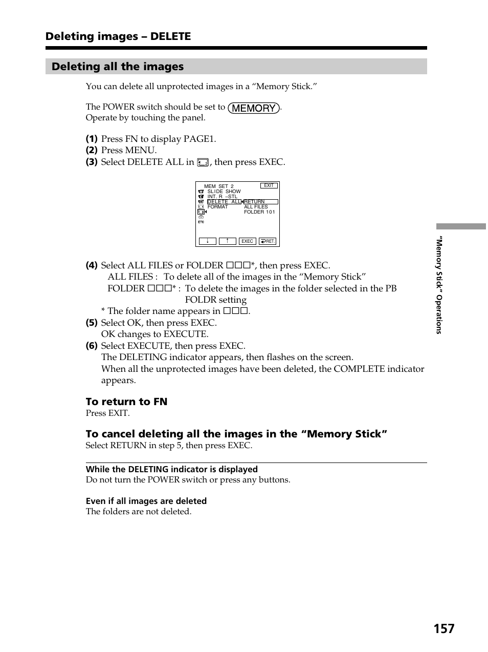 Deleting images – delete, Deleting all the images | Sony DCR-PC105 User Manual | Page 157 / 240