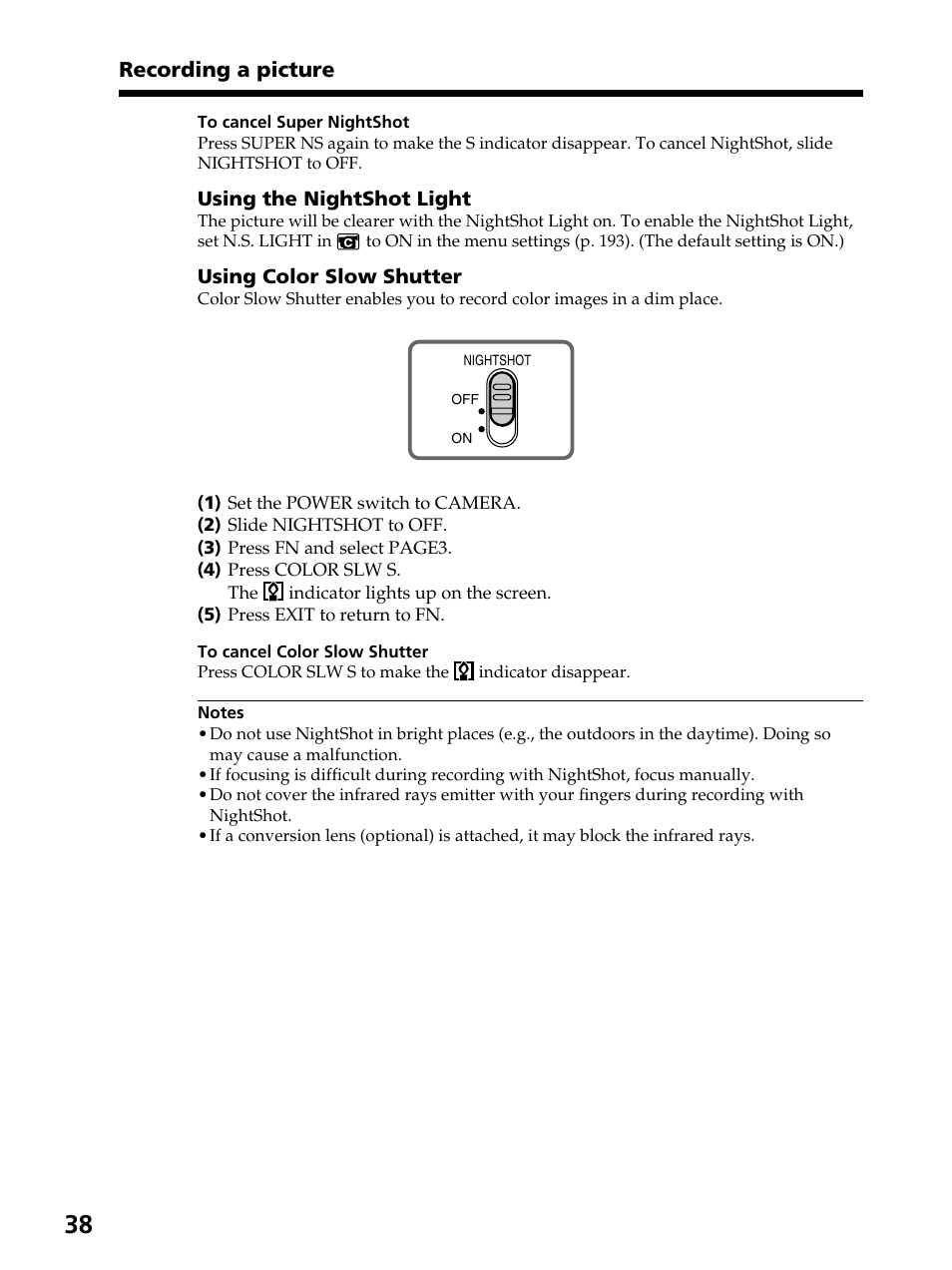 Recording a picture | Sony DCR-PC105 User Manual | Page 38 / 240