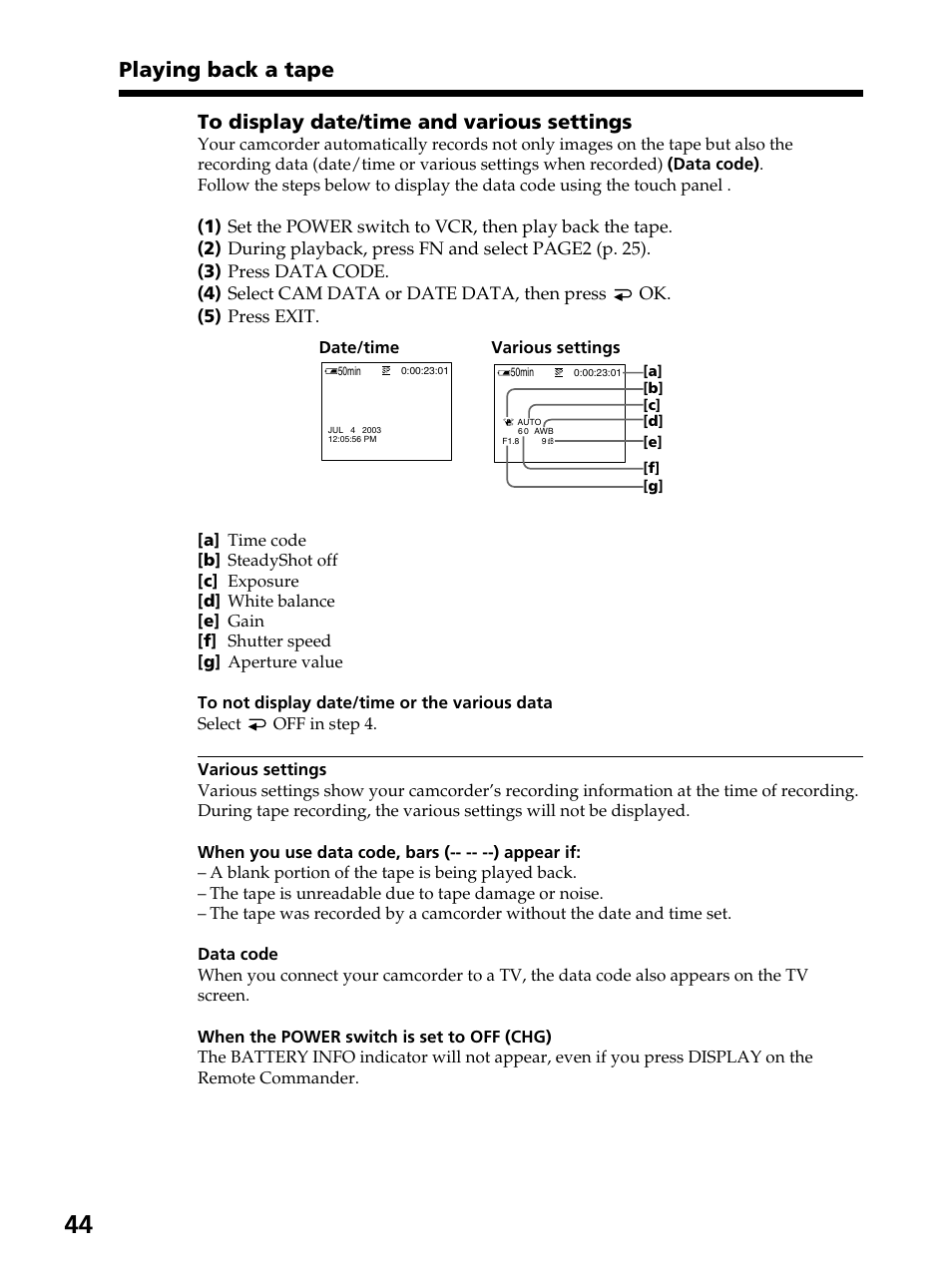 Playing back a tape | Sony DCR-PC105 User Manual | Page 44 / 240