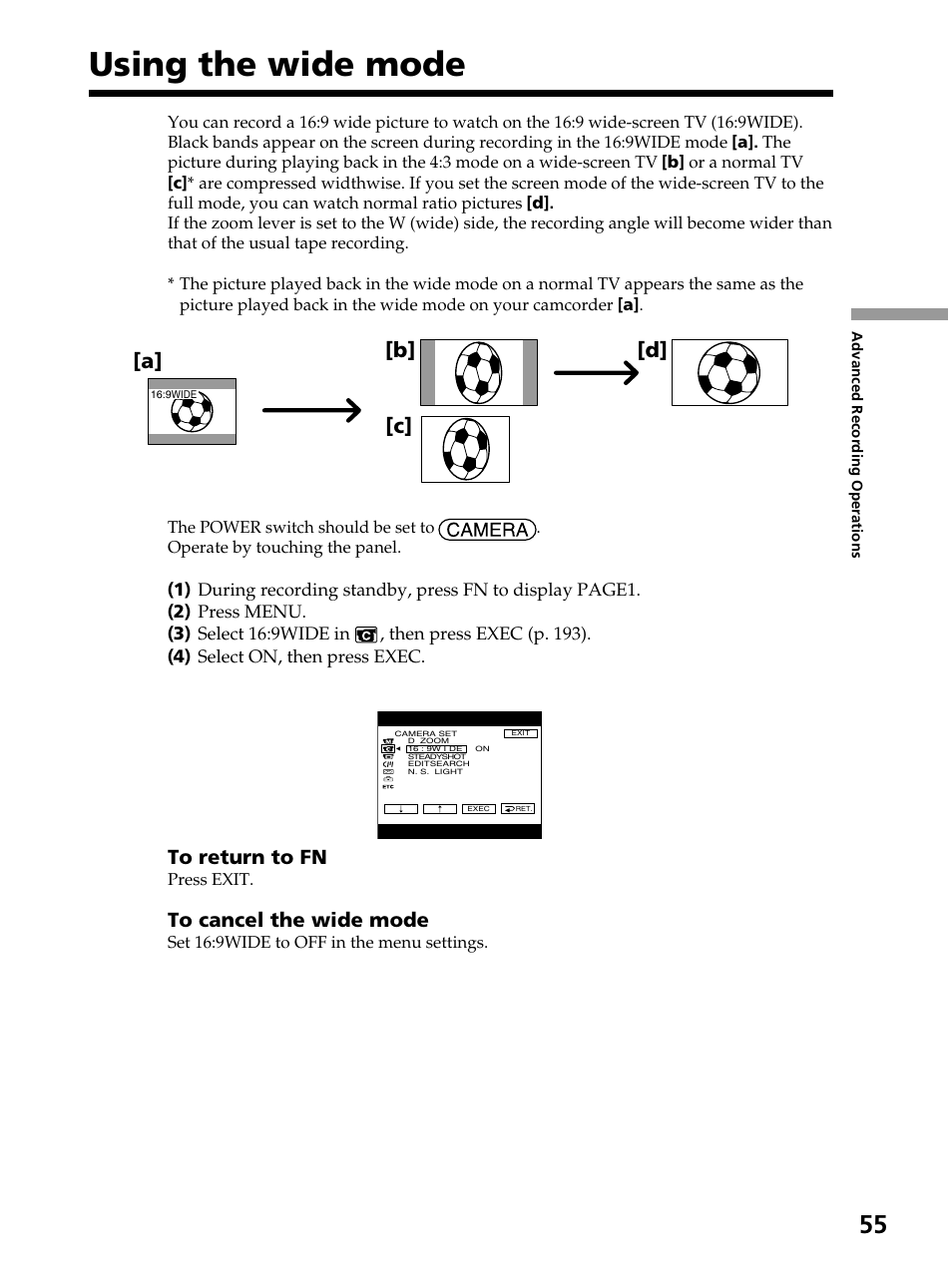Using the wide mode, A] [c] [b] [d | Sony DCR-PC105 User Manual | Page 55 / 240