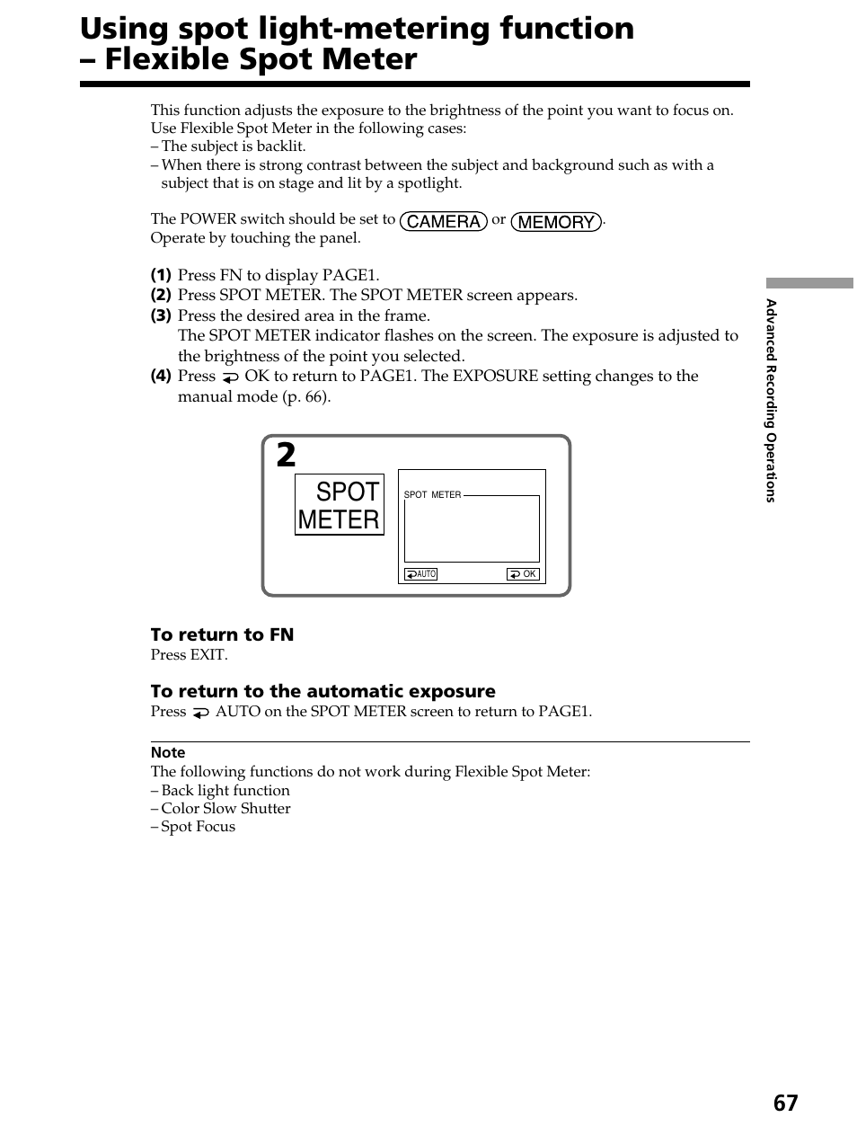 Spot meter | Sony DCR-PC105 User Manual | Page 67 / 240