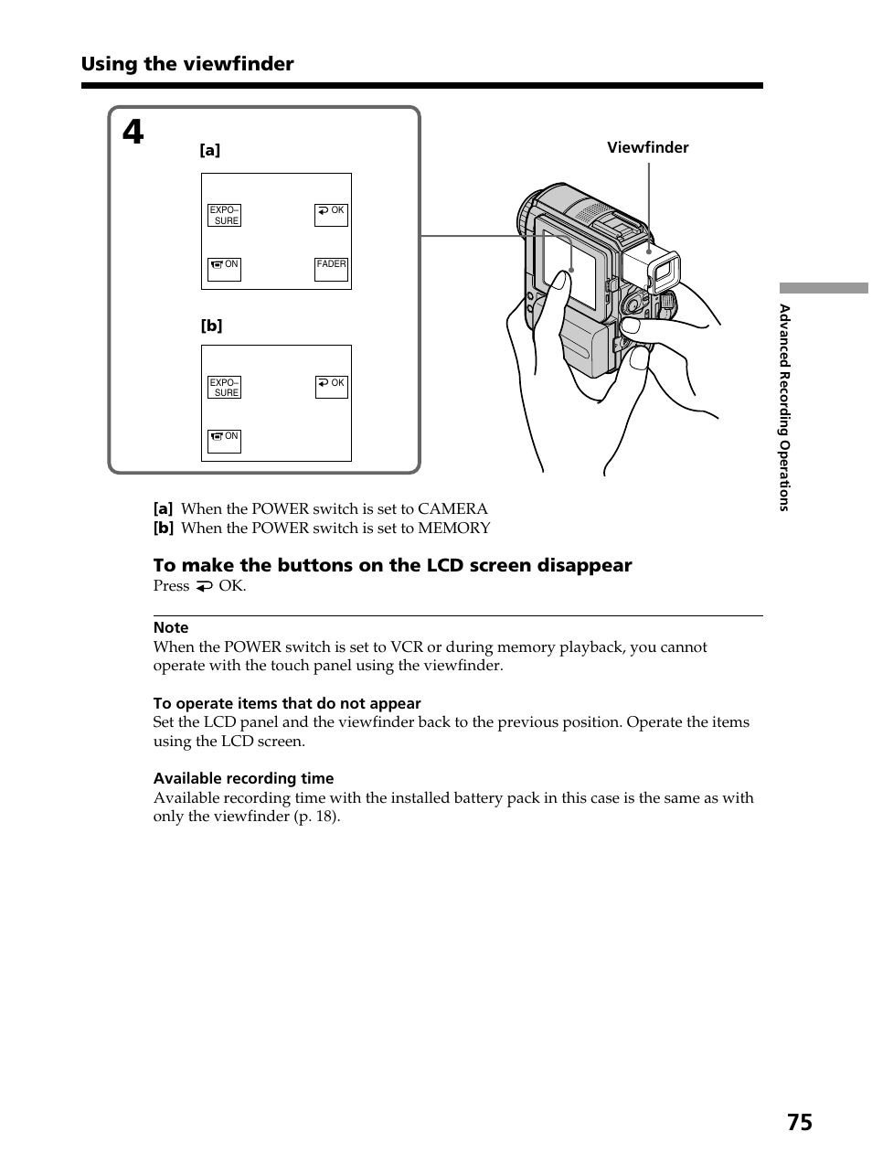 Using the viewfinder | Sony DCR-PC105 User Manual | Page 75 / 240