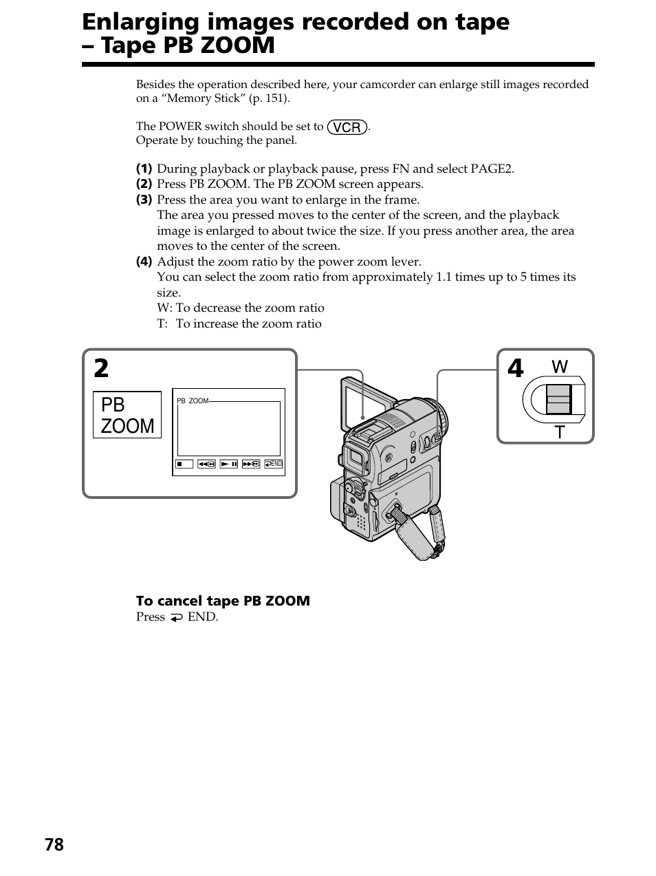 Enlarging images recorded on tape – tape pb zoom, Pb zoom | Sony DCR-PC105 User Manual | Page 78 / 240