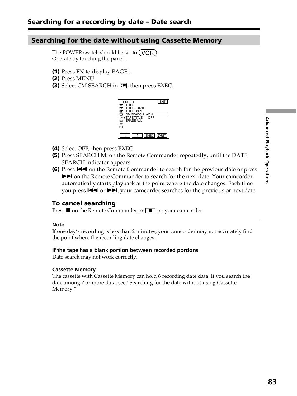 Searching for a recording by date – date search | Sony DCR-PC105 User Manual | Page 83 / 240