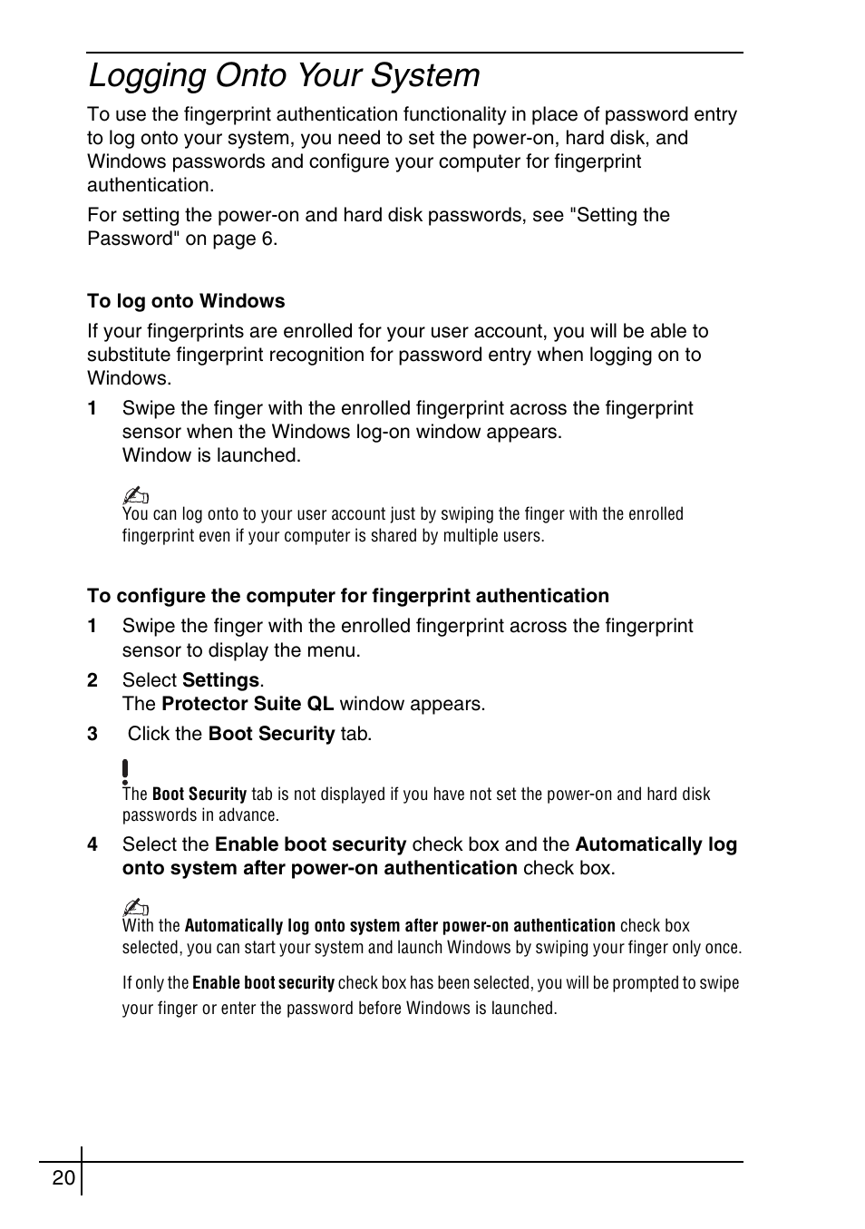 Logging onto your system | Sony VGN-BX563B User Manual | Page 20 / 64