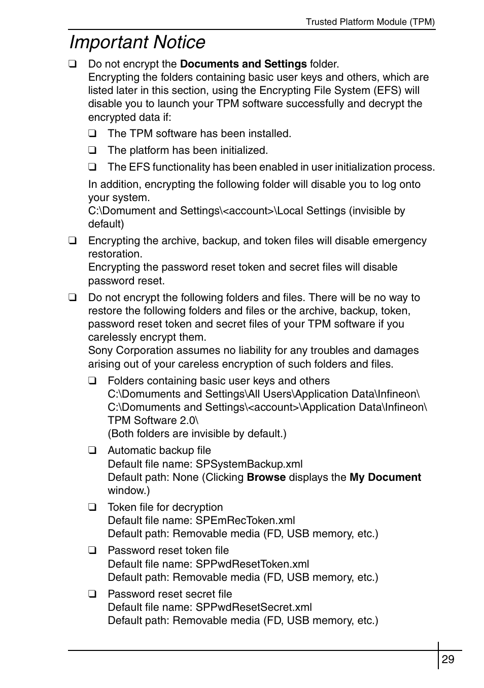 Important notice | Sony VGN-BX563B User Manual | Page 29 / 64