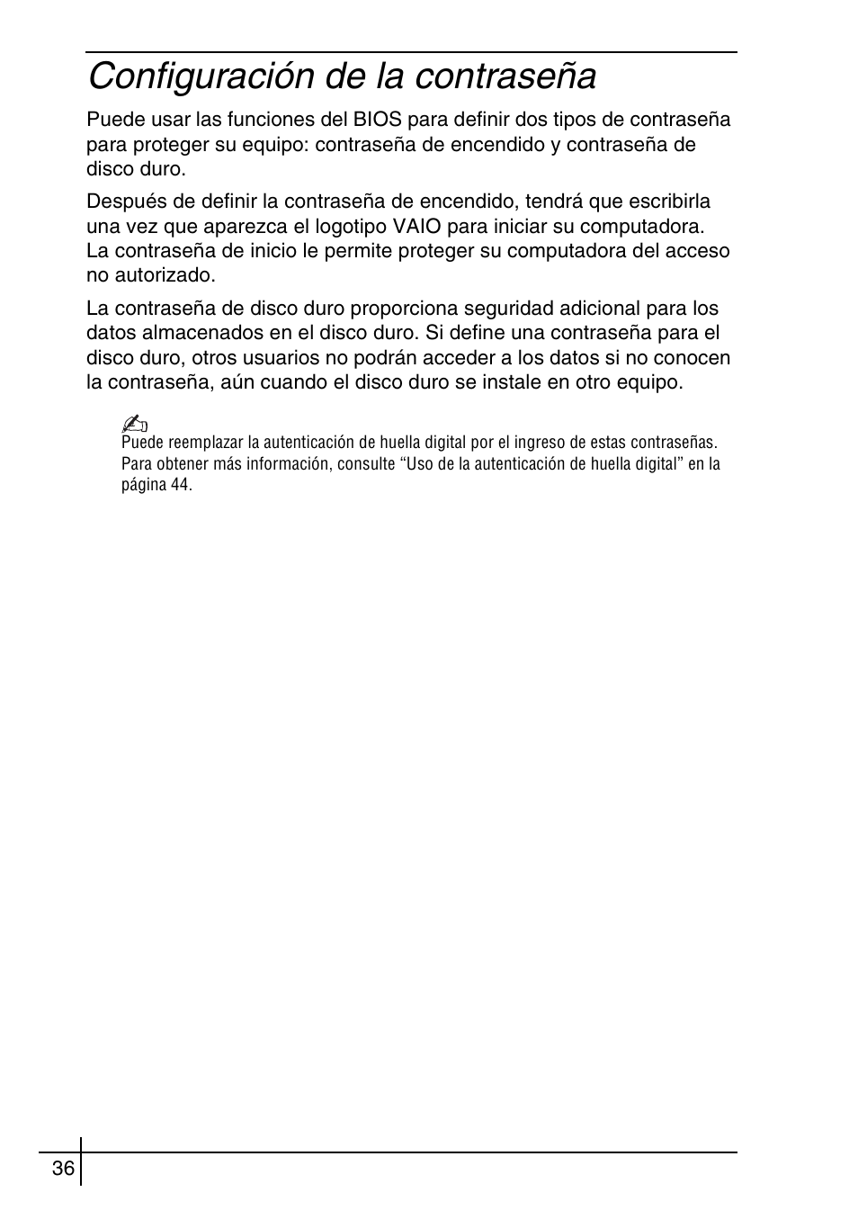 Configuración de la contraseña | Sony VGN-BX563B User Manual | Page 36 / 64