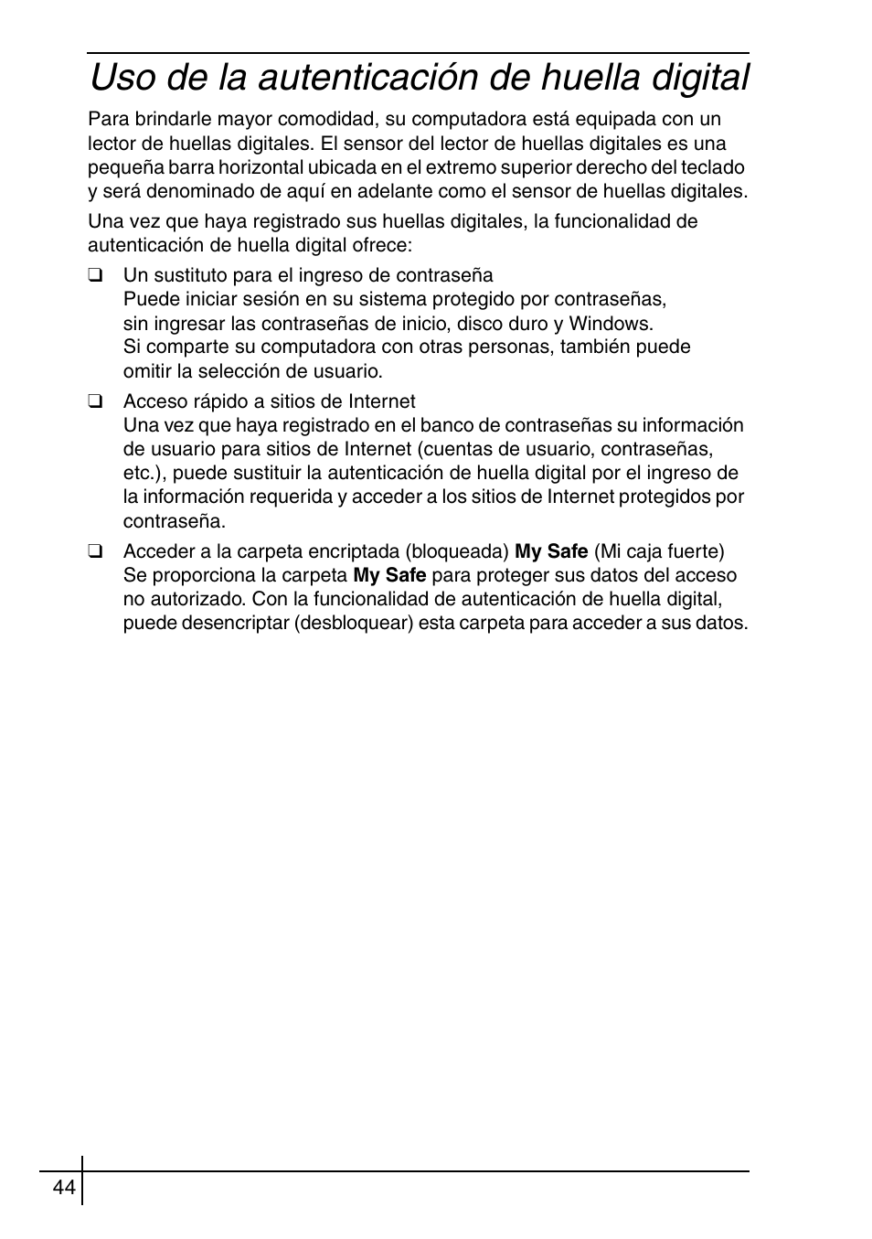 Uso de la autenticación de huella digital | Sony VGN-BX563B User Manual | Page 44 / 64