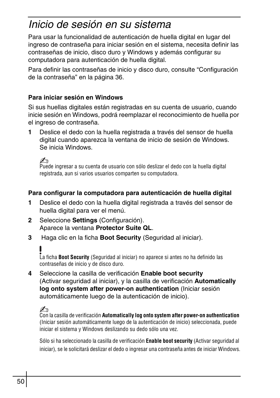 Inicio de sesión en su sistema | Sony VGN-BX563B User Manual | Page 50 / 64
