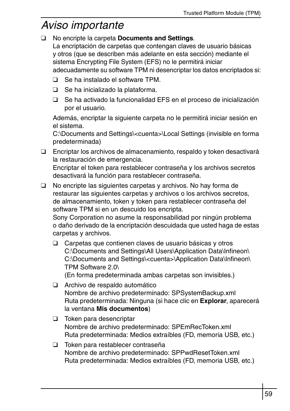 Aviso importante | Sony VGN-BX563B User Manual | Page 59 / 64