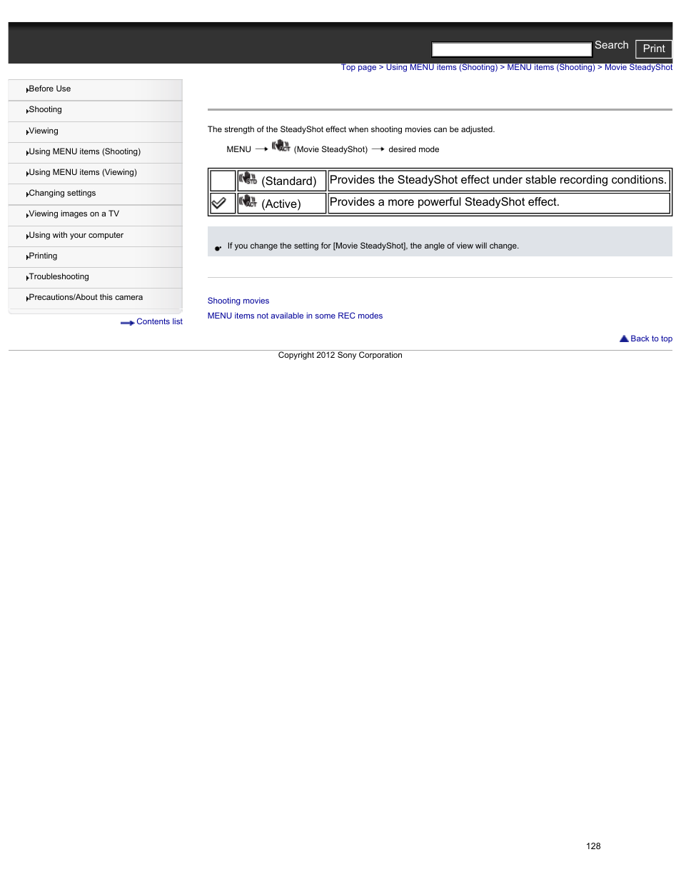 Movie steadyshot | Sony DSC-HX30V User Manual | Page 137 / 276