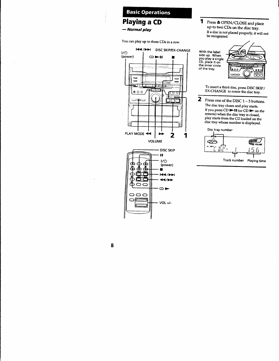 Playing a cd, Basic operations | Sony MHC-RXD2 User Manual | Page 8 / 28