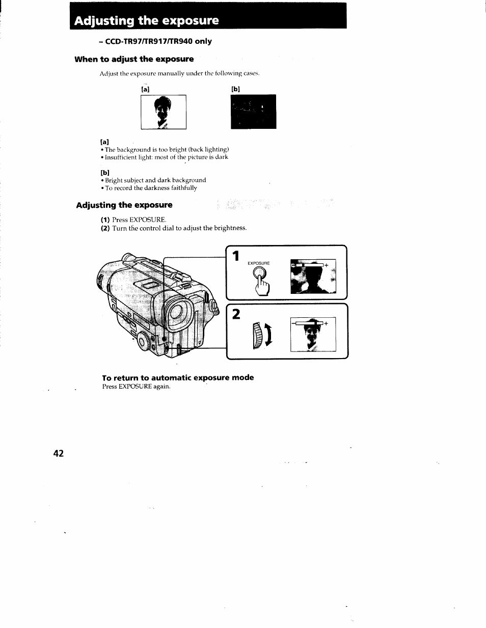 Adjusting the exposure | Sony CCD-TR87 User Manual | Page 40 / 77