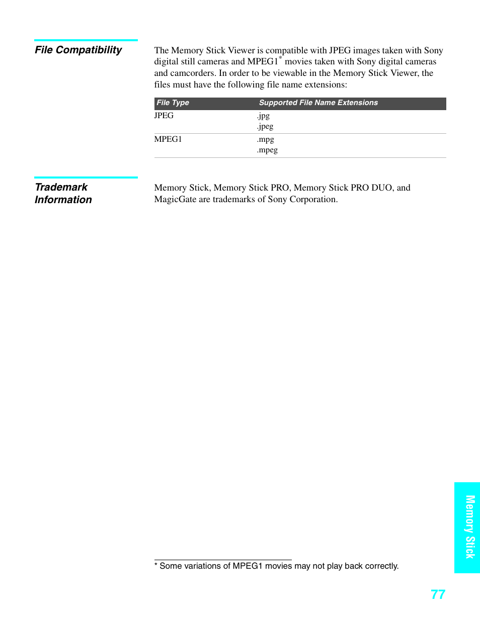 File compatibility, Trademark information, File compatibility trademark information | Sony KDE-37XS955 User Manual | Page 79 / 128