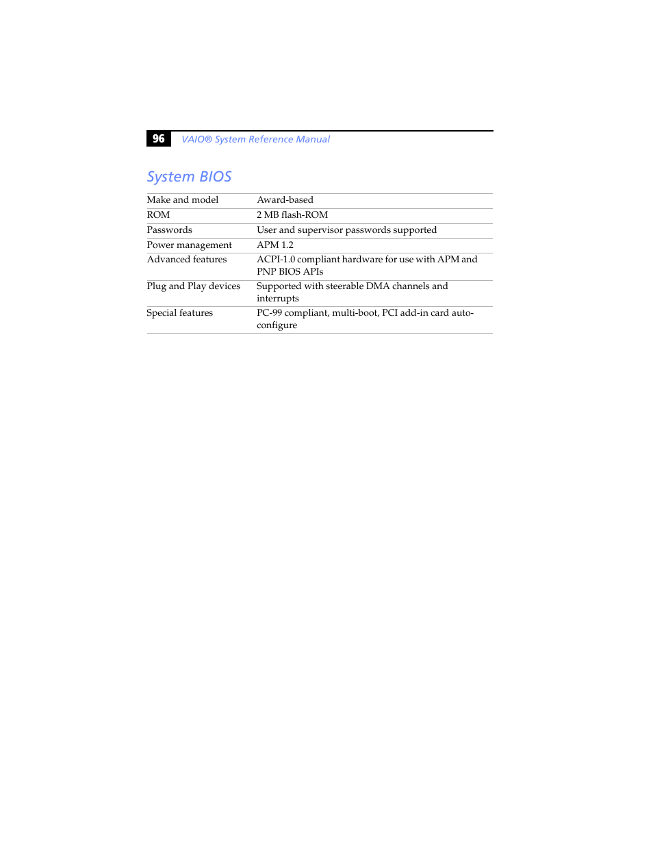 System bios | Sony PCV-RX460 User Manual | Page 110 / 114