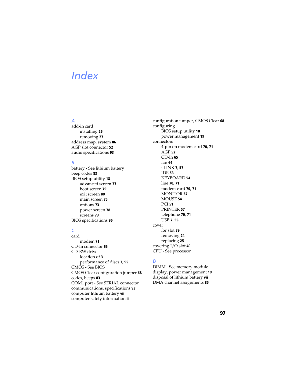 Index | Sony PCV-RX460 User Manual | Page 111 / 114