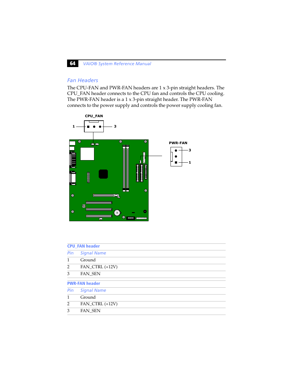 Fan headers, 64 fan headers | Sony PCV-RX460 User Manual | Page 78 / 114