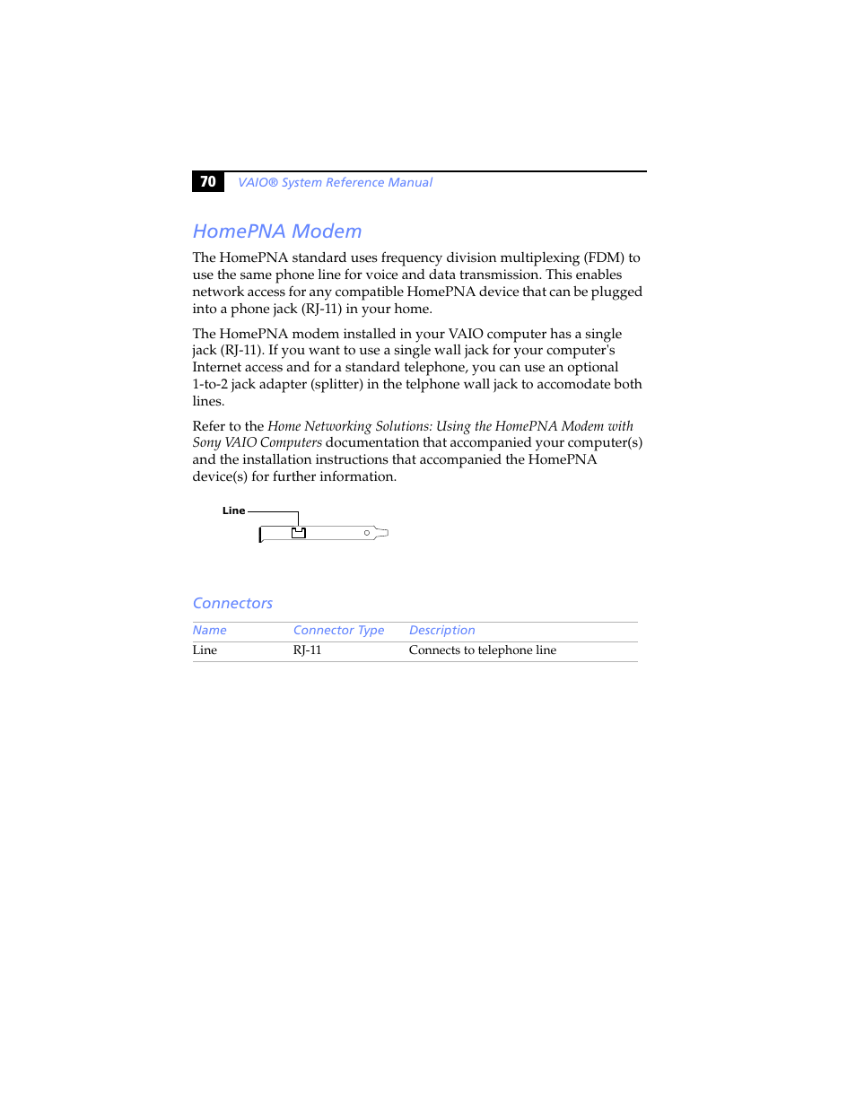 Homepna modem, Connectors | Sony PCV-RX460 User Manual | Page 84 / 114