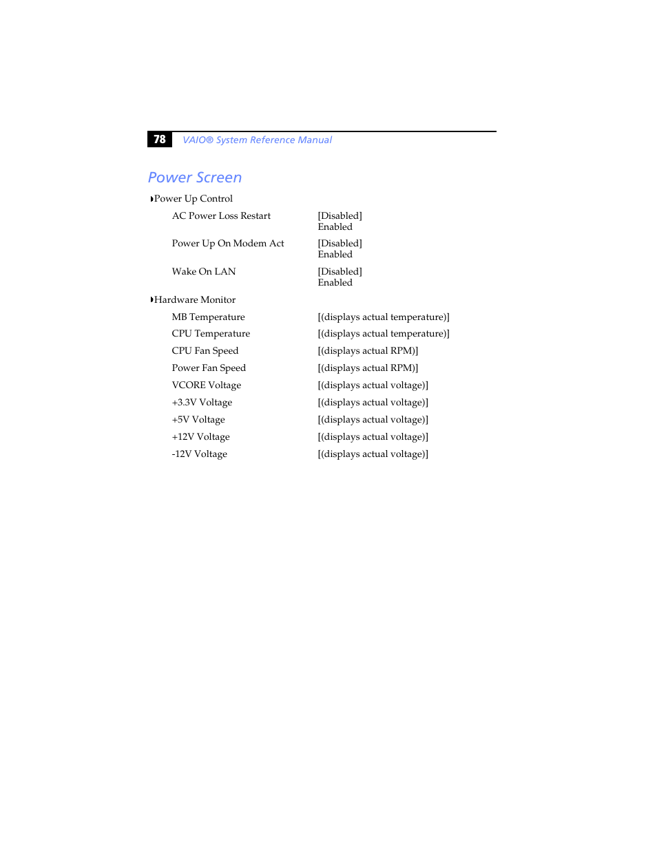 Power screen | Sony PCV-RX460 User Manual | Page 92 / 114